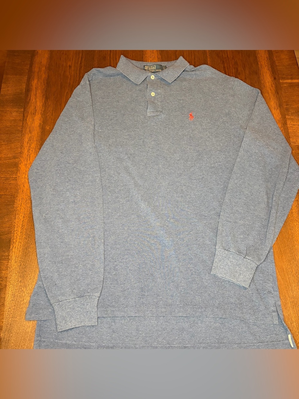 Polo Ralph Lauren Mens L Blue Solid Cotton Long Sleeve Red Pony Shirt